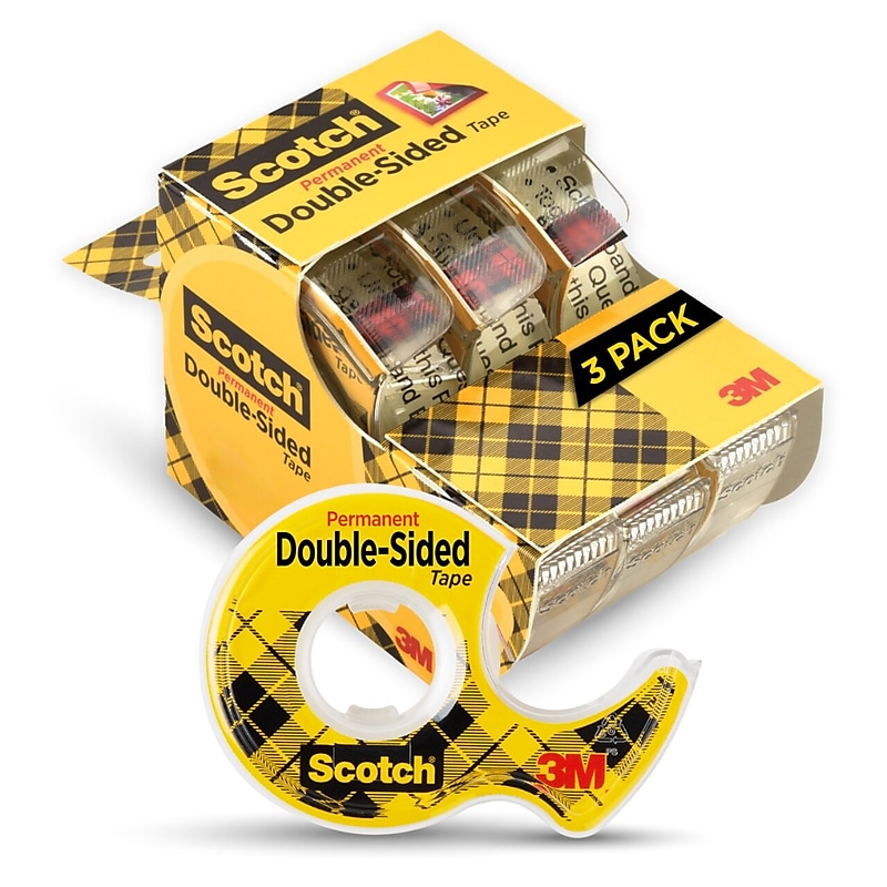 Scotch Permanent Double Sided Tape with Refillable Dispenser, 0.5" x 7 yds., 1" Core, Clear, 3/Pack (3136) image 1