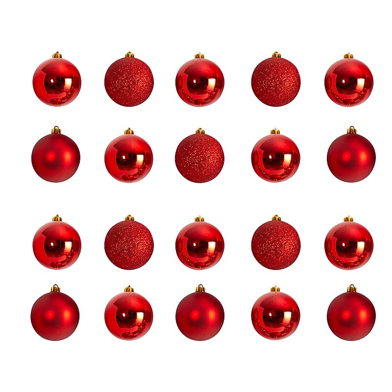 Nearly Natural Holiday Christmas Red Shatterproof Ornament Set, 3", 20/Set (D1056-RD) image 1