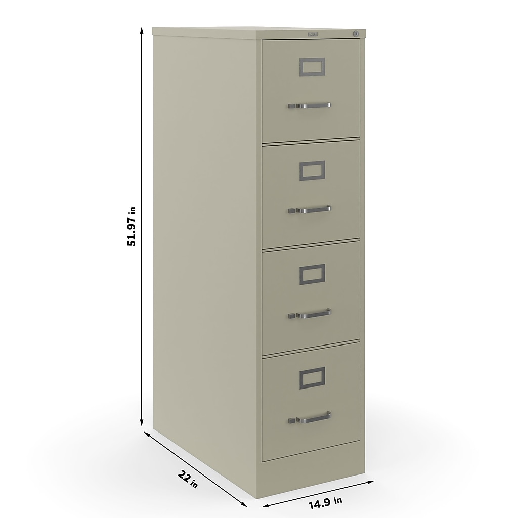 Dimensions of standing filing cabinet: height 51.97 inches, width 15 inches, depth 22.5 inches