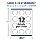 Avery Laser/Inkjet Round Multipurpose Labels, 2" Dia., White, 12 Labels/Sheet, 15 Sheets/Pack (94501-RMP15)~#|#~67BE9A30-52FA-493B-8F0115364C66837E_sc7