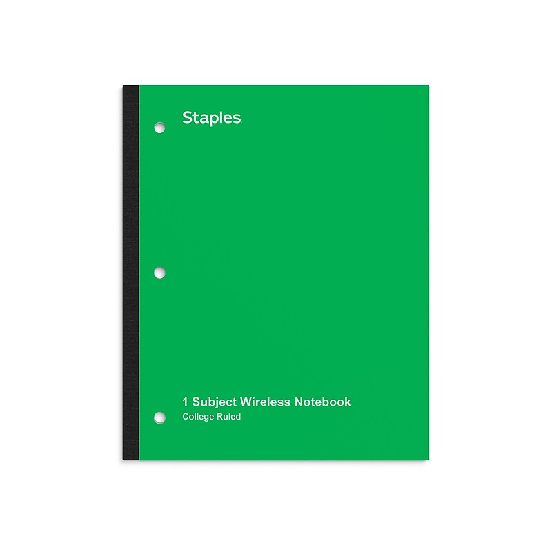Staples Wireless 1-Subject Notebook, 8.5" x 11", College Ruled, 80 Sheets, Green (ST58380C) image 1
