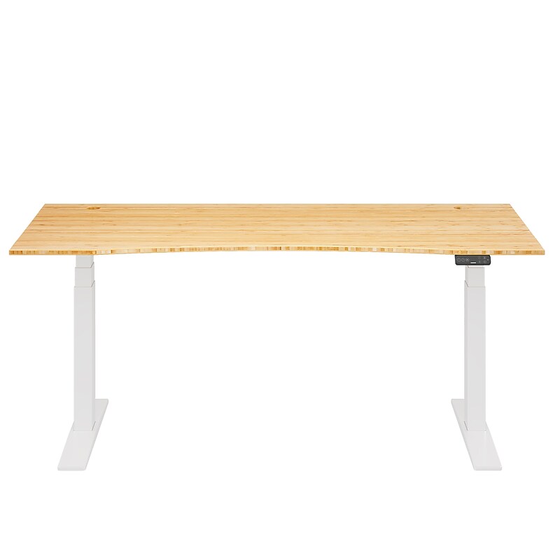FlexiSpot E7COMMERCIAL 72''W Electric Adjustable Bamboo Standing Desk, Bamboo/White (E7WCOMCR7230LBZB) image 1