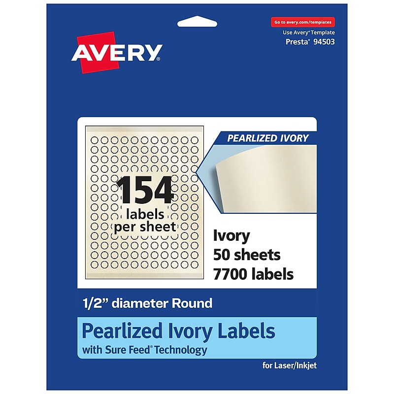 Avery Laser/Inkjet Round Multipurpose Labels, 0.5" Dia., Ivory, 7,700 Labels/Box (94503) image 1
