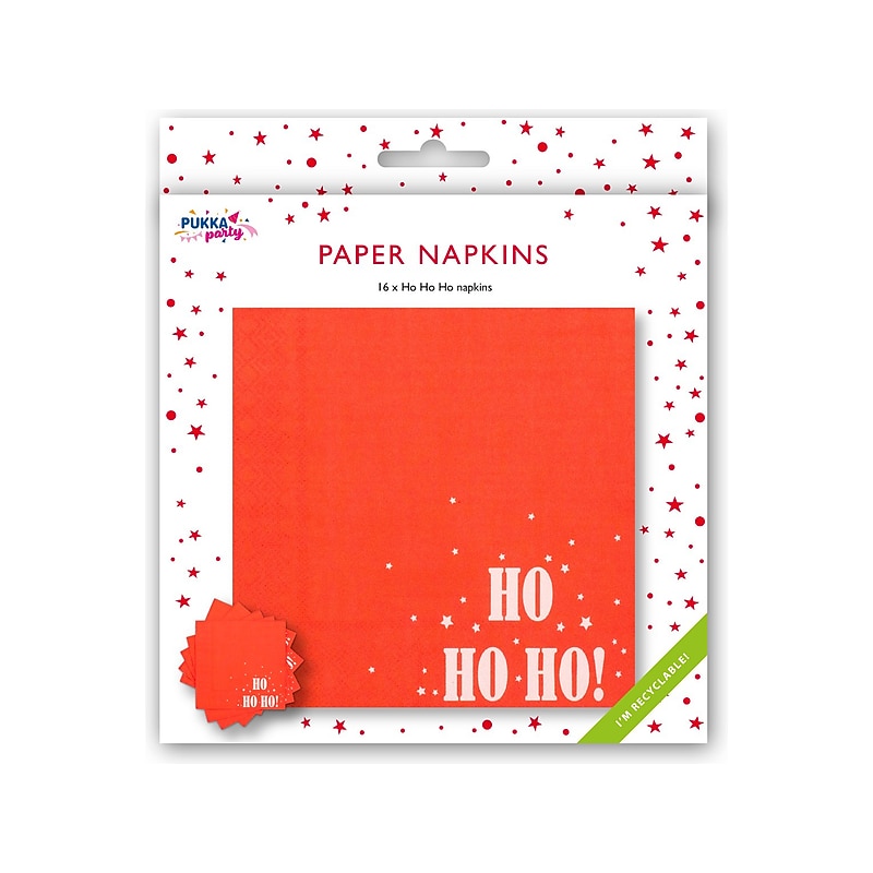 Pukka Party Ho Ho Ho! Christmas Paper Napkins, Red, 16/Pack (PTY555) image 1