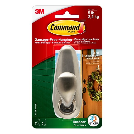 Command Large Metal Hook, 5 lb., Brushed Nickel (FC13-BN-AWES) | Staples