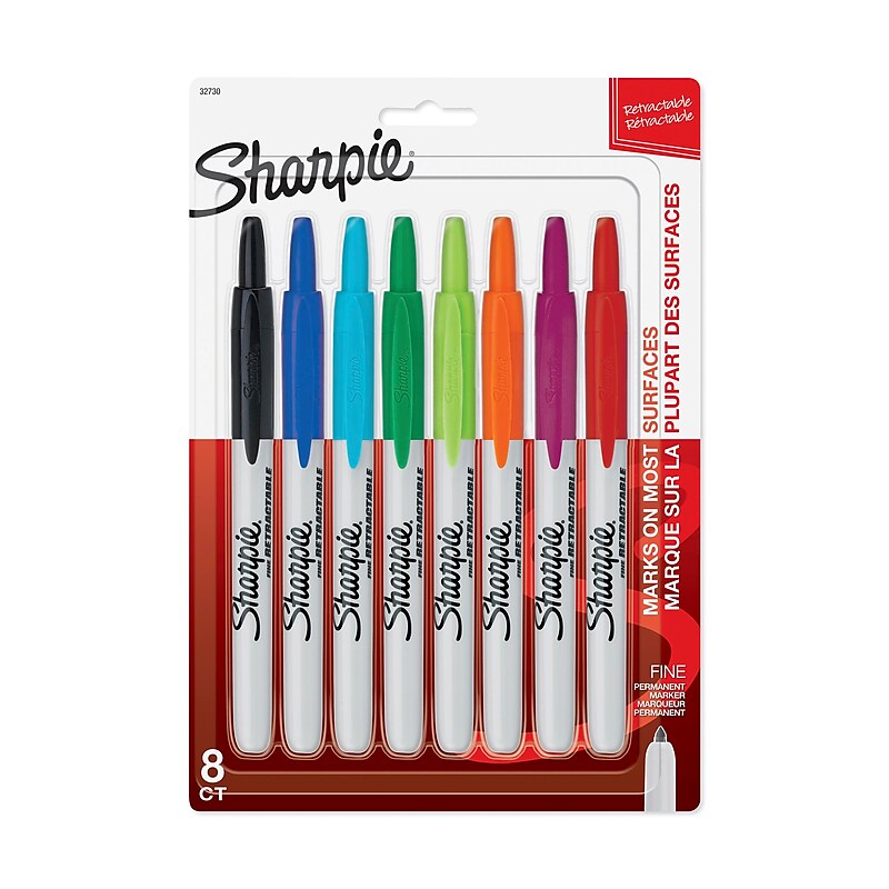 Sharpie Retractable Permanent Markers, Fine Tip, Assorted, 8/Pack (32730) image 1