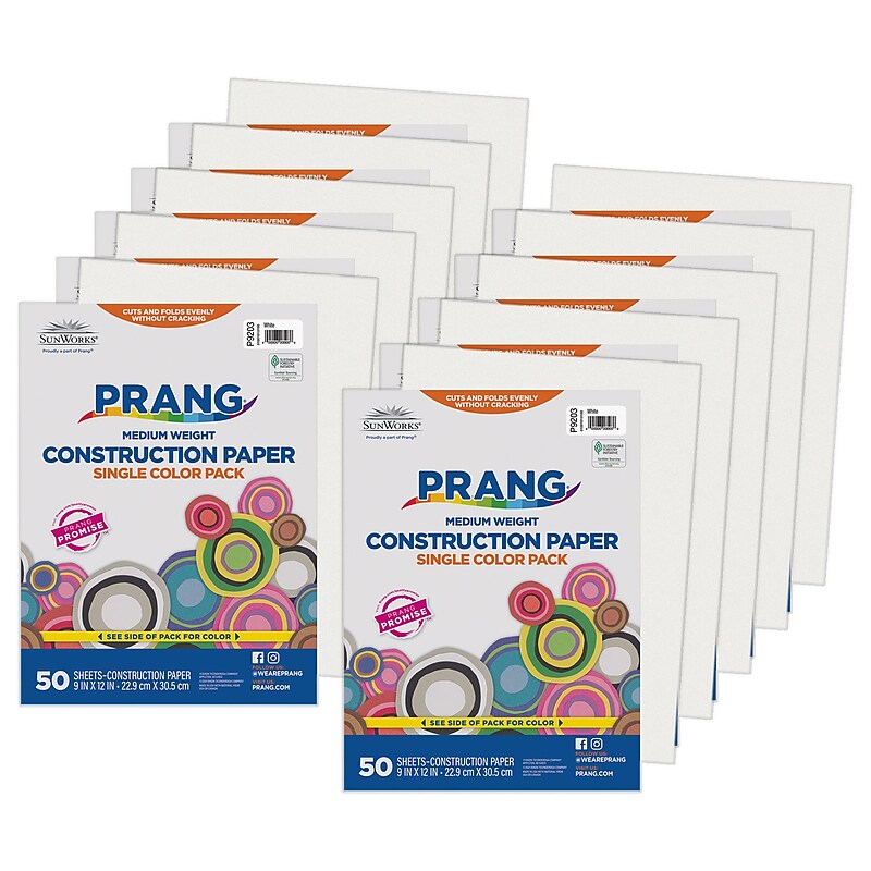 Prang 9" x 12" Construction Paper, White, 50 Sheets/Pack, 10 Packs/Bundle (PAC9203-10) image 1