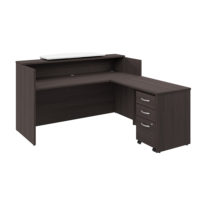 Bush Business Furniture Arrive 72"W L Shaped Reception Desk with Counter and Mobile File Cabinet, Storm Gray (ARV010SG) image 1