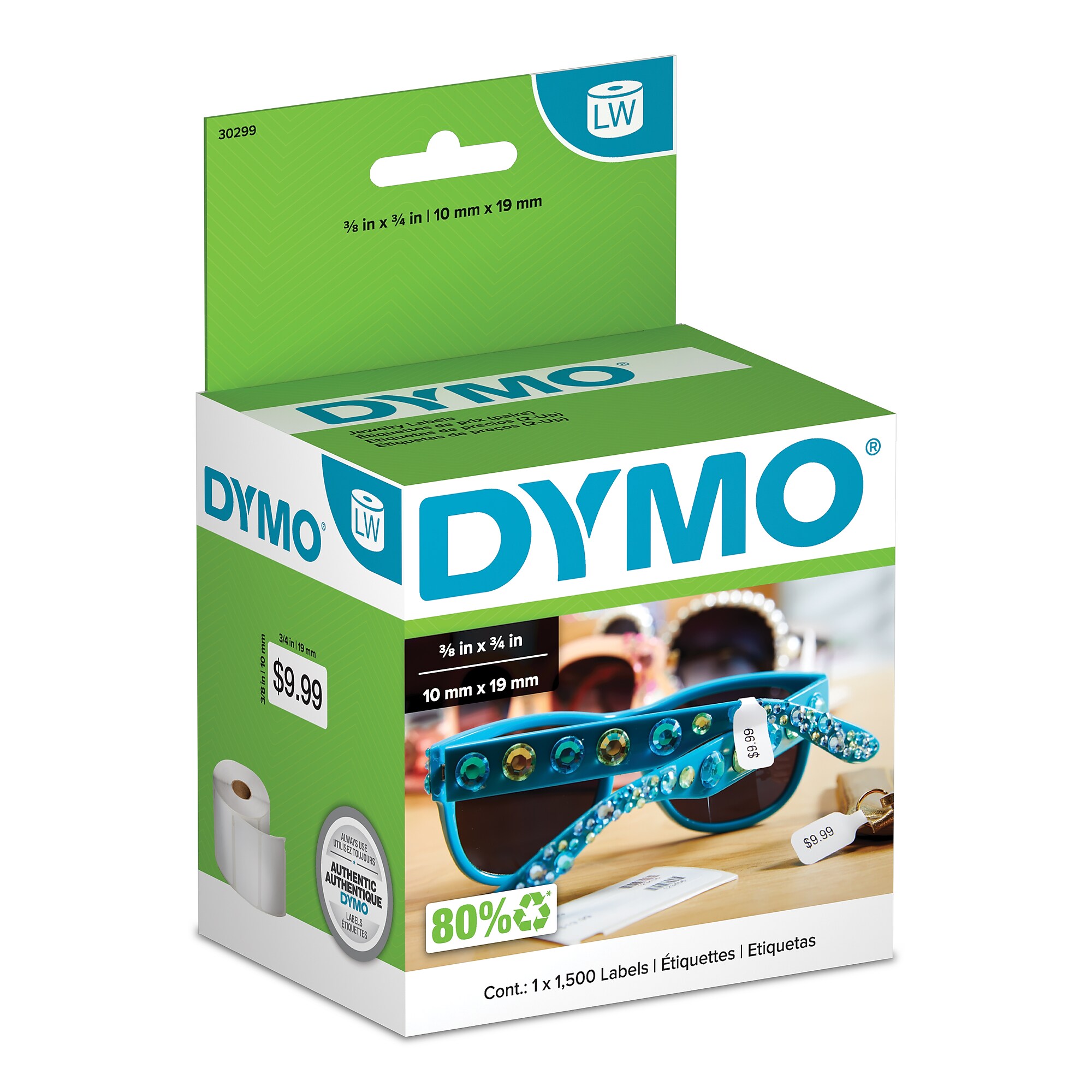 DYMO Authentic LW 2-Up Price Tag Labels for LabelWriter Label Printers, 3/8″ x 3/4″, 1500 Labels/Roll (30299) Sansujyuku sansujyuku.com