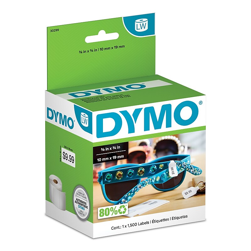 DYMO Authentic LW 2-Up Price Tag Labels for LabelWriter Label Printers, 3/8" x 3/4", 1500 Labels/Roll (30299) image 1