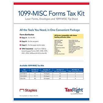 TaxRight 2022 1099-MISC 4-Part Laser Tax Form Kit with Envelopes, 10/Pack (SC6103E10)