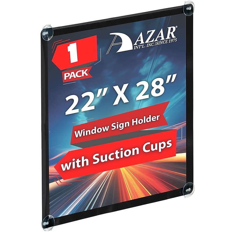 Azar Poster Holder, Window-Hanging, Vertical/Horizontal, Side Loading Plastic (106699-BLK) image 1