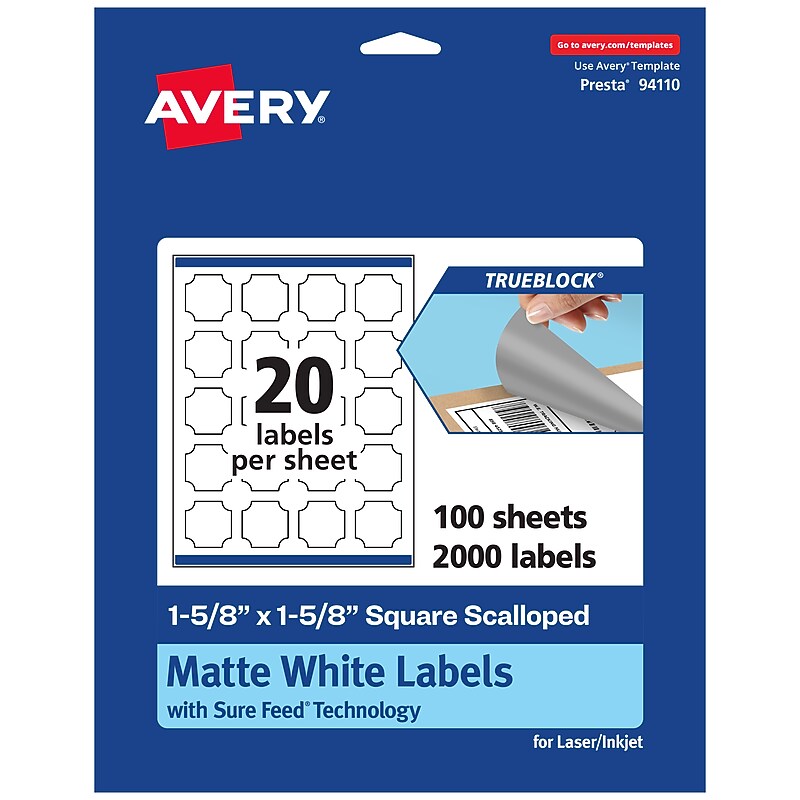 Avery TrueBlock Decorative Edge Multipurpose Labels, 1-5/8" x 1-5/8", White, 2000/Box (94110) image 1