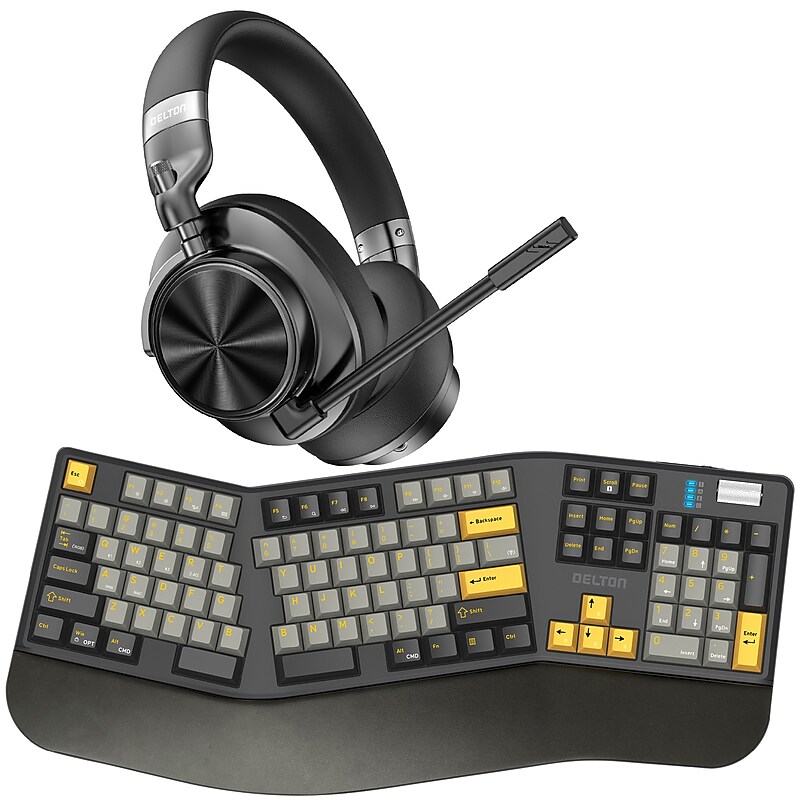Delton E450 Ergonomic Mechanical Keyboard and Headset Bundle, Black (DKWE450WRBD1) image 1