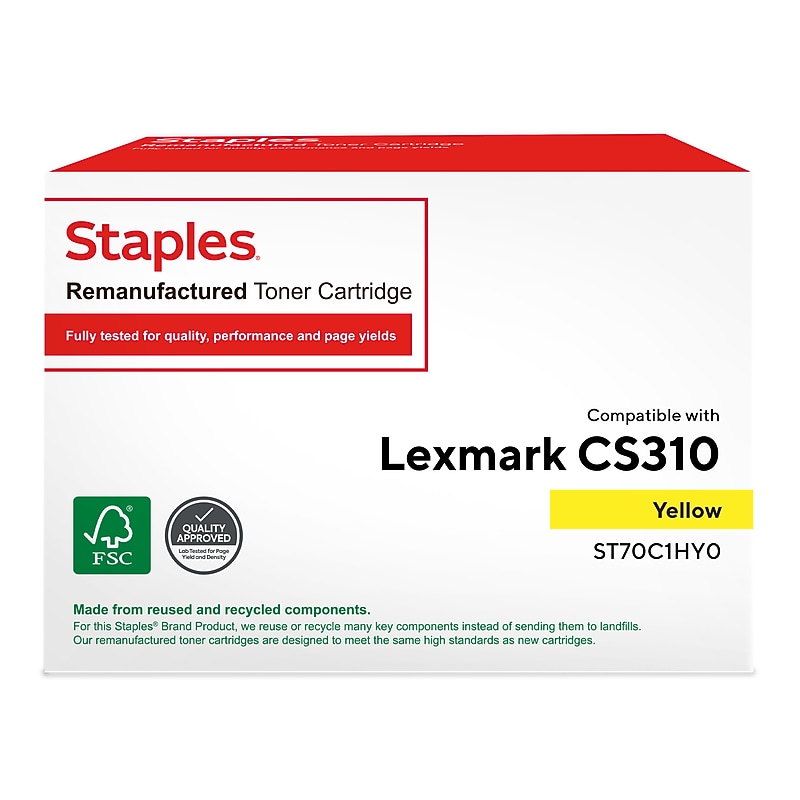 Staples Remanufactured Yellow High Yield Toner Cartridge Replacement for Lexmark 701HY (TR70C1HY0/ST70C1HY0) image 1