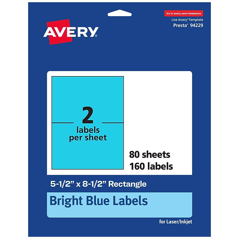 Avery Printable Rectangle Multipurpose Labels, 5.5" x 8.5", Bright Blue, 160/Box (94229) image 1