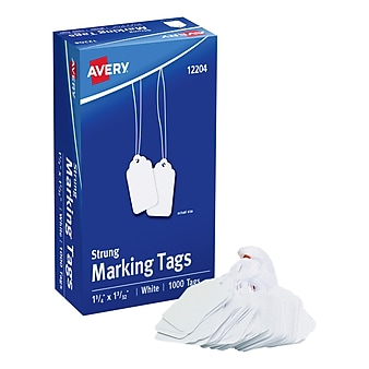 Avery Marking Pre-Strung Tags, 1.09"W x 1.75"L ,White, 1000/Pack (12204)
