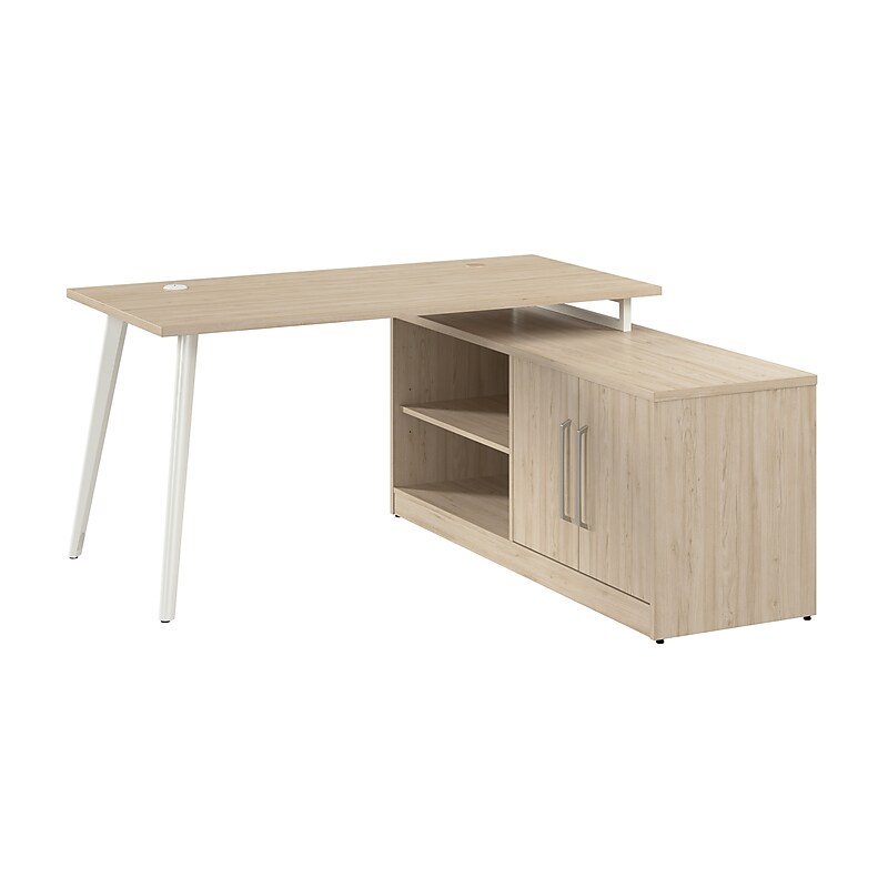 Bush Business Furniture Vista 60"W L Shaped Desk with Low Storage Cabinet, Natural Elm (VST006NE) image 1