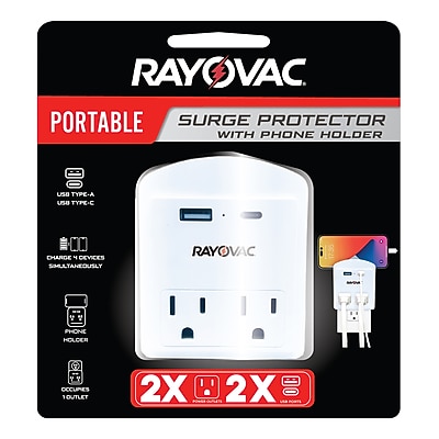 RAYOVAC 2-Outlet 2-USB Portable Surge Protector Wall Tap, 300-Joules, White (SS-Q301C) Sansujyuku sansujyuku.com