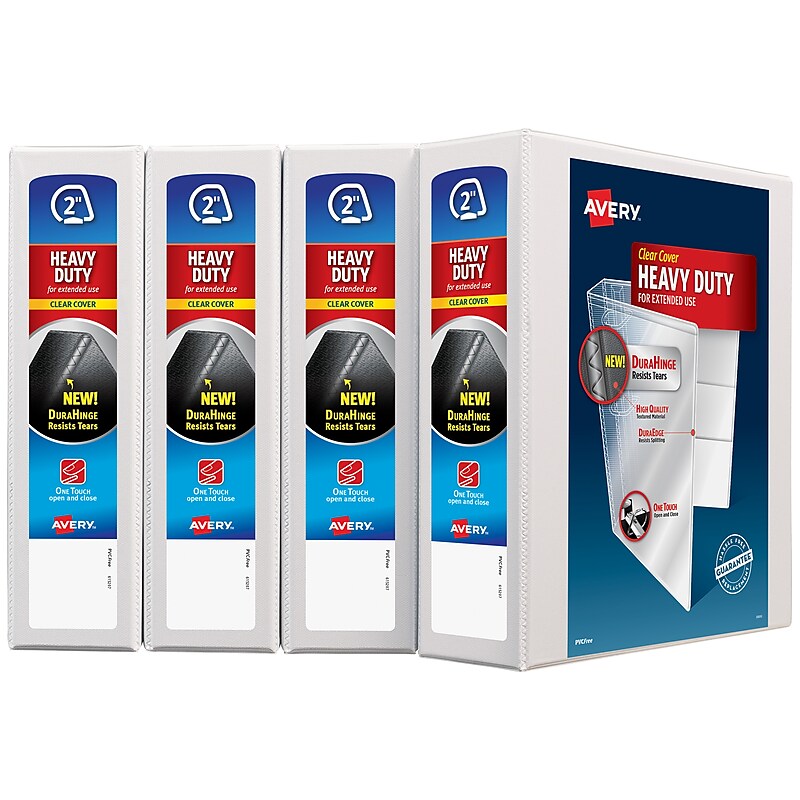 Avery Heavy Duty 2" 3-Ring View Binder, Slant Ring, White, 4/Pack (79790) image 1