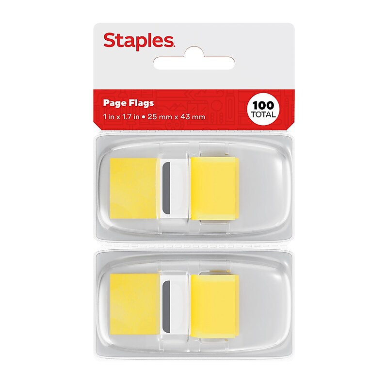 Staples Sunshine Collection Page Flags with Pop-Up Dispenser, 1" Wide, Yellow, 100/Pack (14111) image 1