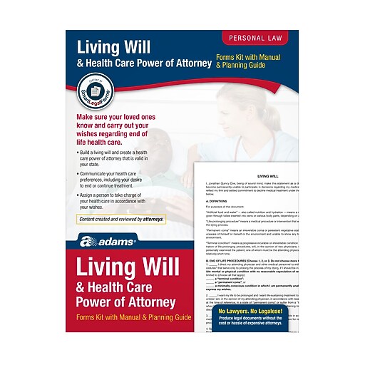 Adams Living Will & Health Care POA Forms and Instructions Kit, 11.69