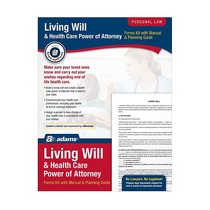 Adams Living Will & Health Care POA Forms and Instructions Kit, 11.69" x 8.88" (ABF K306) image 1