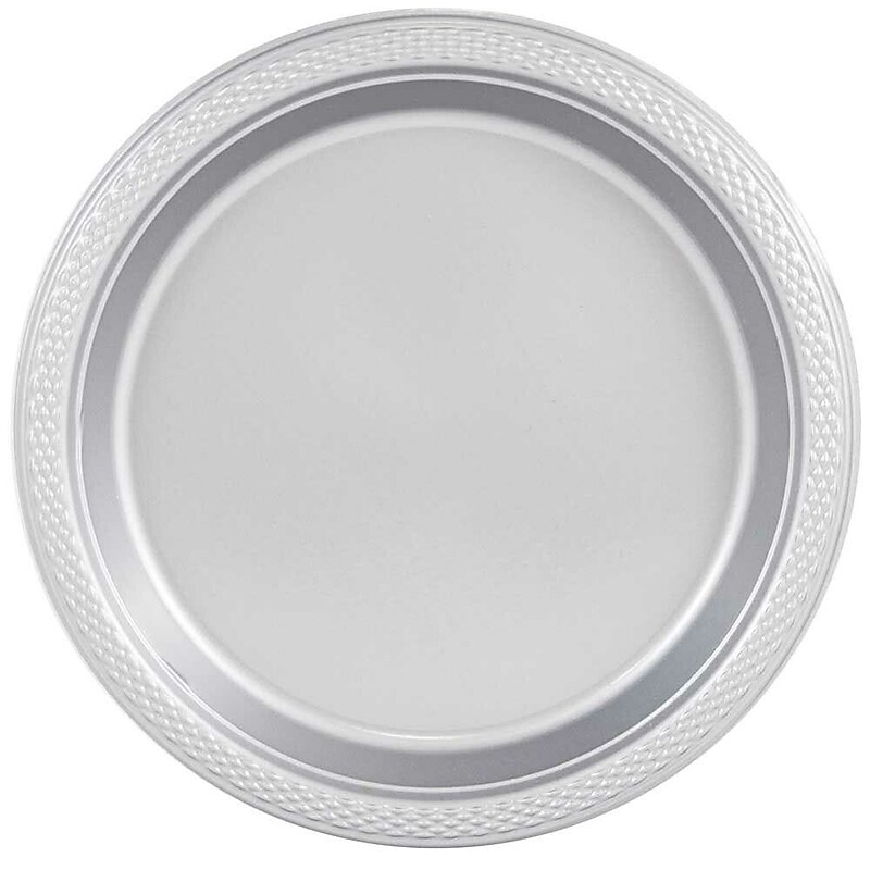 JAM PAPER 7" Plastic Plates, Silver, 80 Plates/Pack (255325377g) image 1