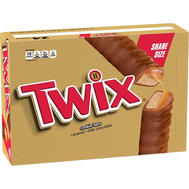 Twix Caramel Sharing Size Chocolate Cookie Bar Candy, 3.02 oz Bar, 24/Box (MMM35387) image 1