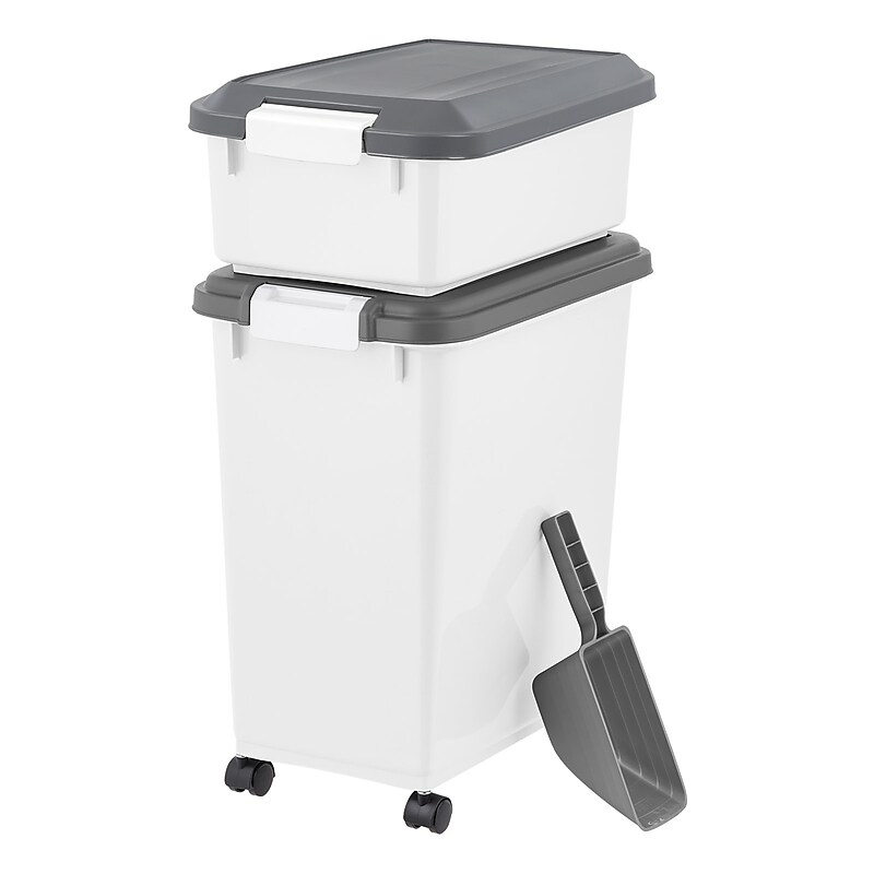 Iris Airtight Dog & Cat Food Container with Treat Box & Scoop, Plastic, White (580094) image 1