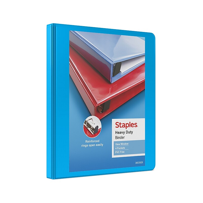 Staples Heavy Duty 1/2" 3-Ring View Binder, D-Ring, Light Blue (ST56284-CC) image 1
