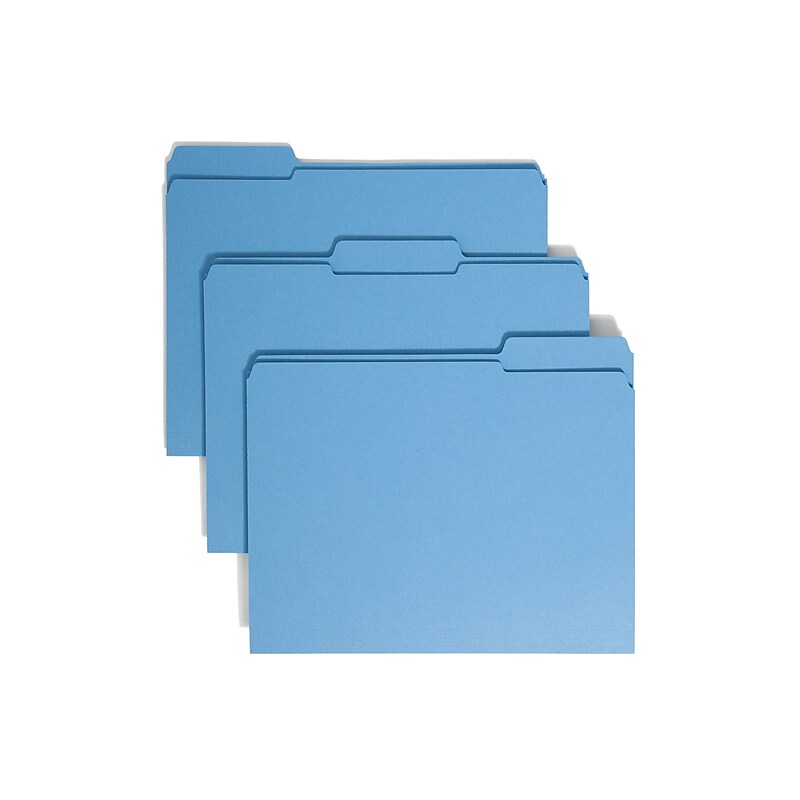 Smead File Folder, Reinforced 1/3-Cut Tab, Letter Size, Blue, 100/Box (12034) image 1