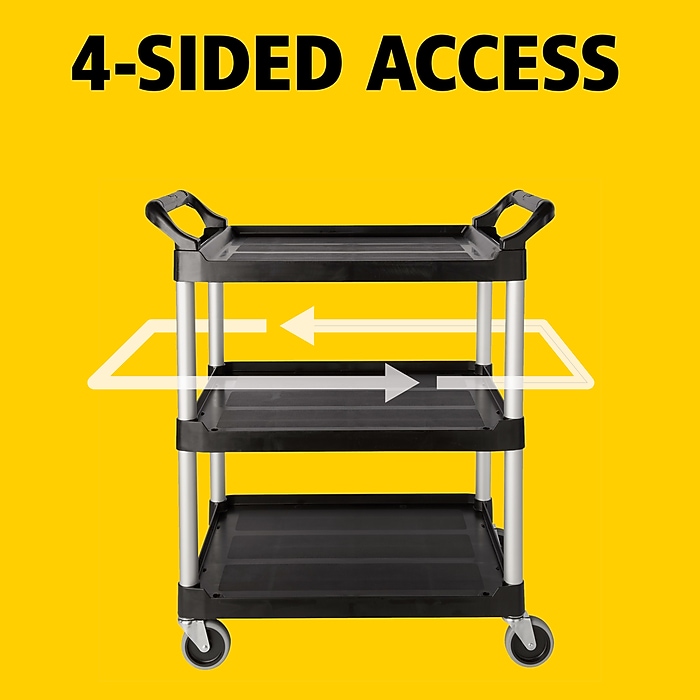 Rubbermaid 3-Shelf Plastic/Poly Mobile Utility Cart with Swivel
