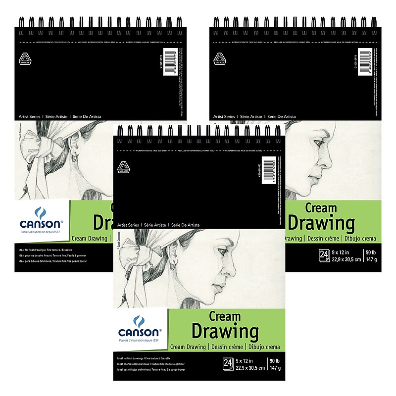 Canson Artist Series 9" x 12" Wire Bound Drawing Pad, 24 Sheets/Pad, 3/Bundle (MCXC100510973-3) image 1