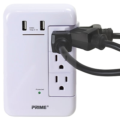 PRIME 6-Swiveling AC Outlet and 2-USB Port Surge Protector Wall Tap, 1,200-Joules, White (PBRUSB346S-A) Sansujyuku sansujyuku.com