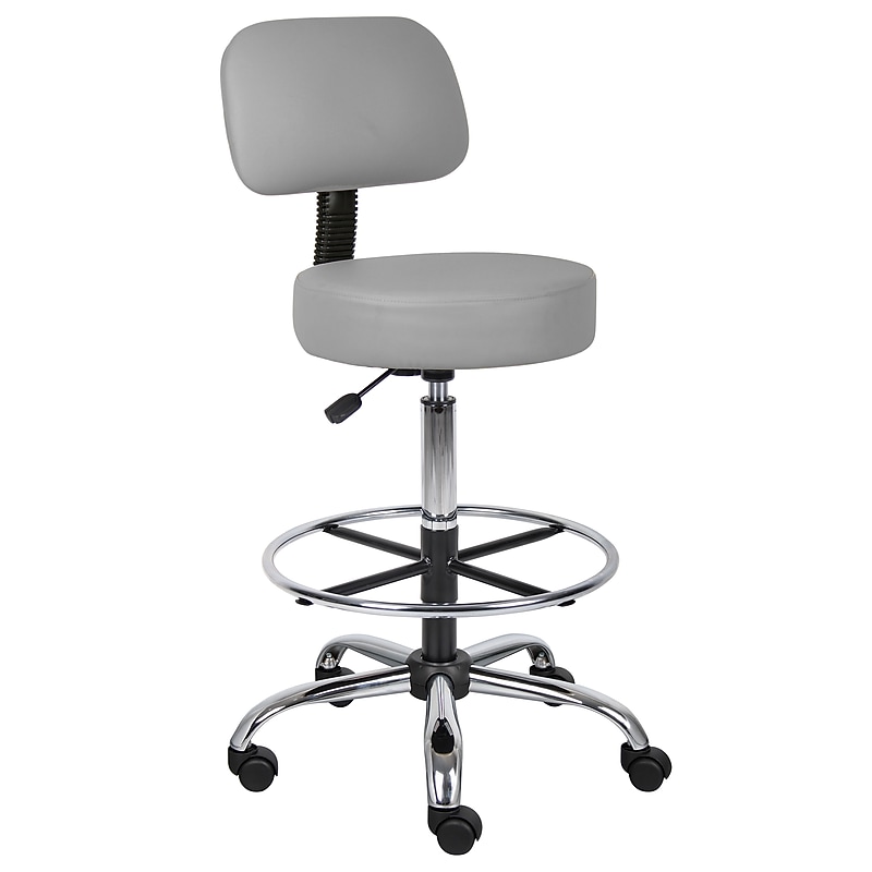 Boss Caressoft Vinyl Medical/Drafting Stool with Back Cushion, Grey (B16245-GY image 1