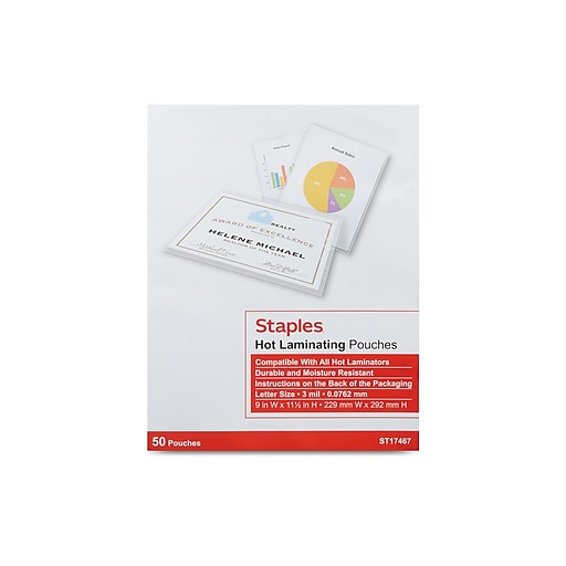 Staples Thermal Laminating Pouches, Letter Size, 3 Mil, 50/Pack  (5200507/5200525)