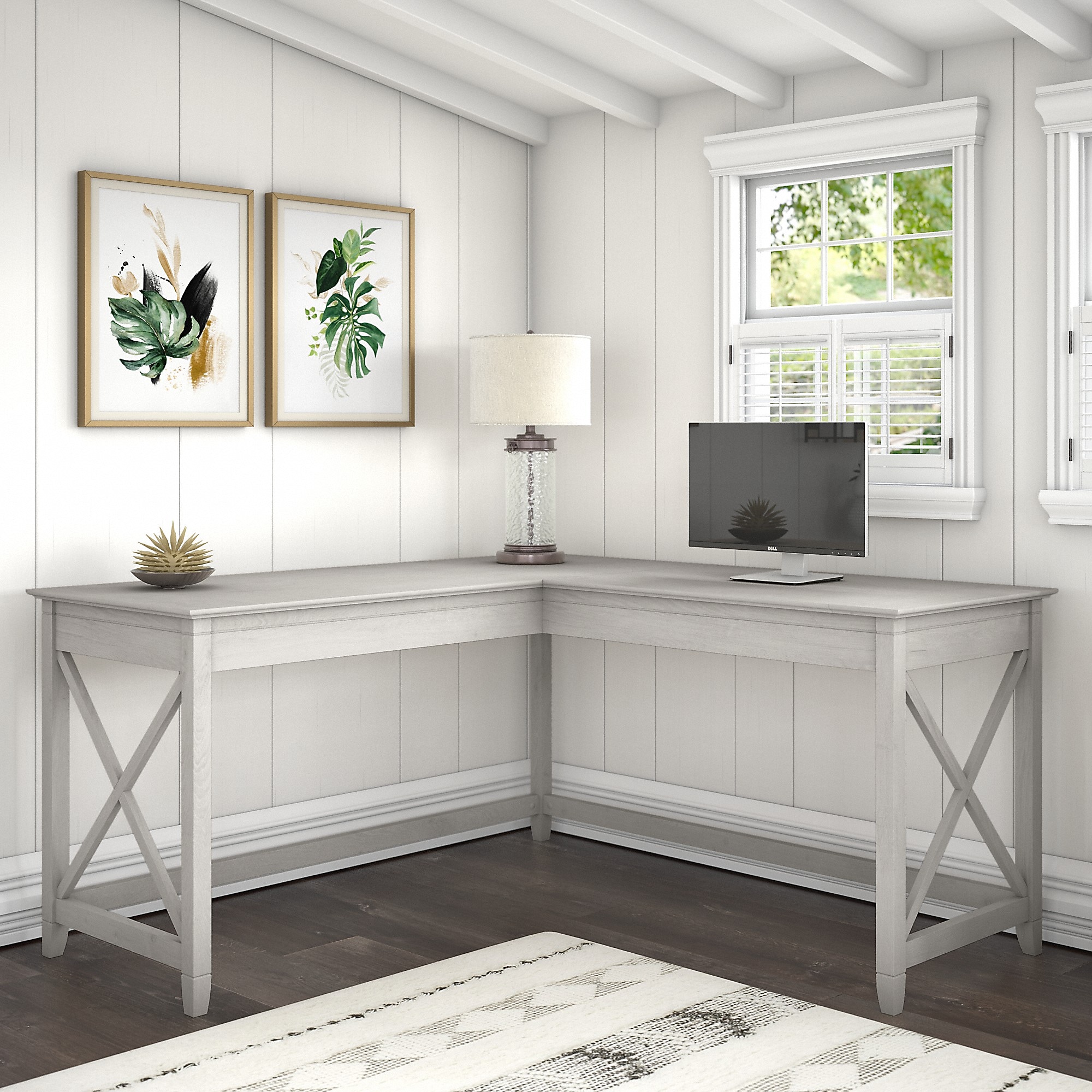 Bush Furniture Key West 60″W L Shaped Desk, Linen White Oak (KWD160LW-03) Sansujyuku sansujyuku.com