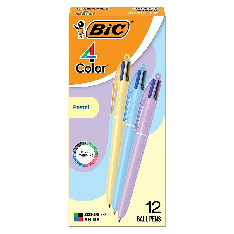 BIC 4 Color Retractable Ballpoint Pen, Medium Point, 1.0mm, Assorted Ink, Dozen (MMAP3-AST) image 1