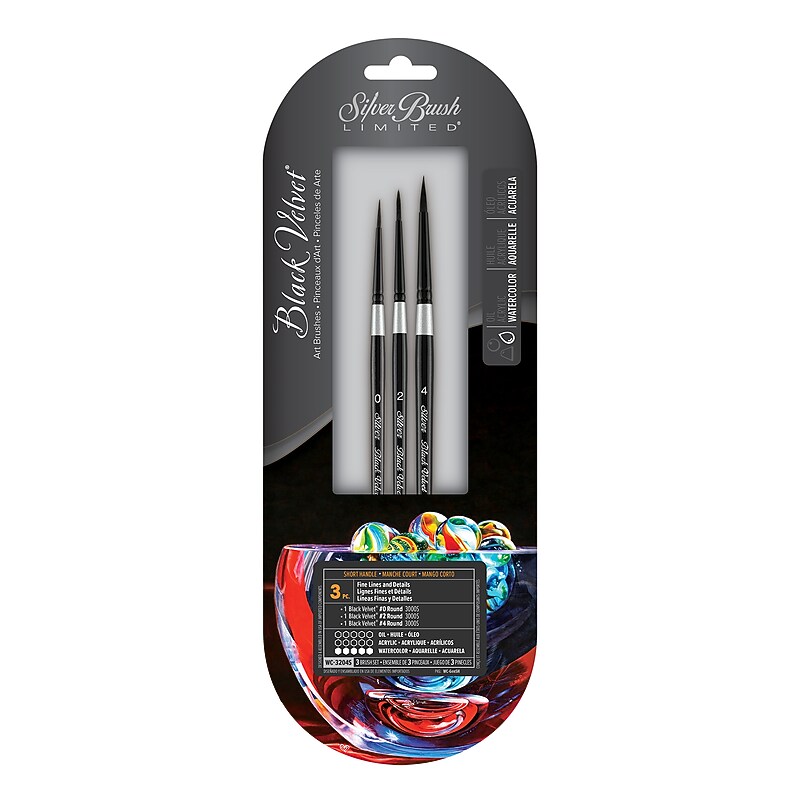 Silver Brush Black Velvet Detail Round Brush Pack, 3/Pack (SLVWC3204S) image 1