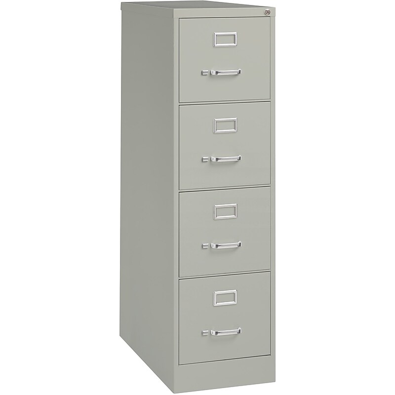 Lorell Commercial 4-Drawer Vertical File Cabinet, Letter Size, Lockable, 52"H x 15"W x 26.5"D, Light Gray (LLR60192) image 1
