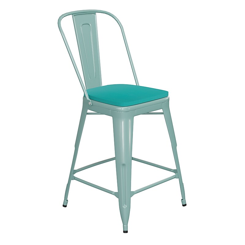 Flash Furniture Carly Indoor-Outdoor Counter Height Stool with Back, Mint with Mint Seat (ET353424MINTP1M) image 1