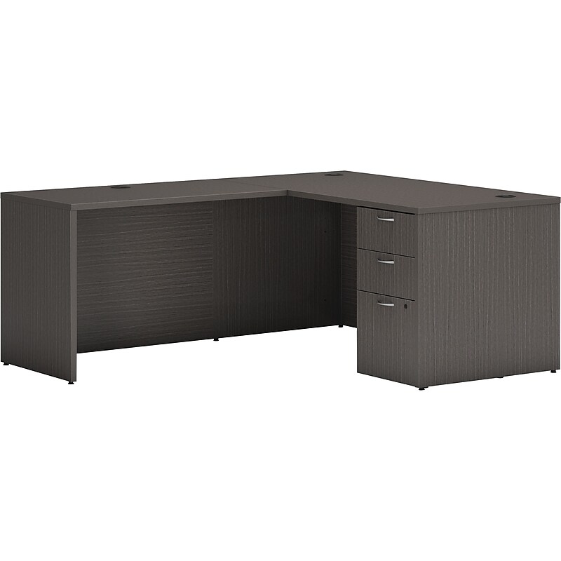 HON Mod 60"W L-Shaped Single-Pedestal Desk, Slate Teak (HLPL6072LDESK1BBFLS1) image 1