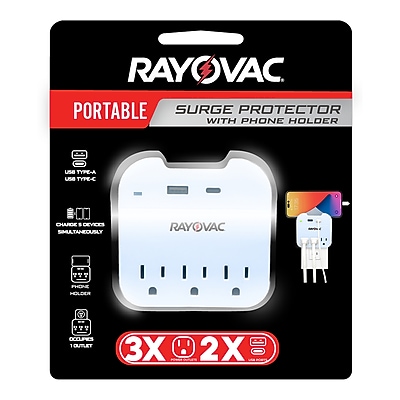 RAYOVAC 3-Outlet 2-USB Surge Protector Wall Tap, 300-Joules, White (SS-Q302C) Sansujyuku sansujyuku.com