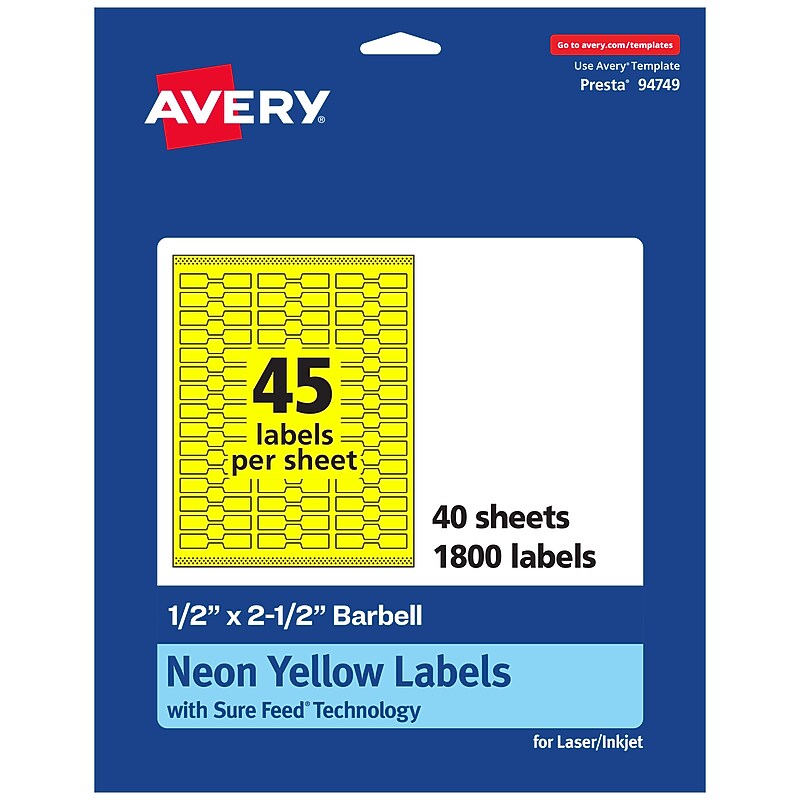 Avery Laser/Inkjet Multipurpose Decorative Edge Labels, 0.5" x 2.5", Neon Yellow, 1800/Pack (94749) image 1