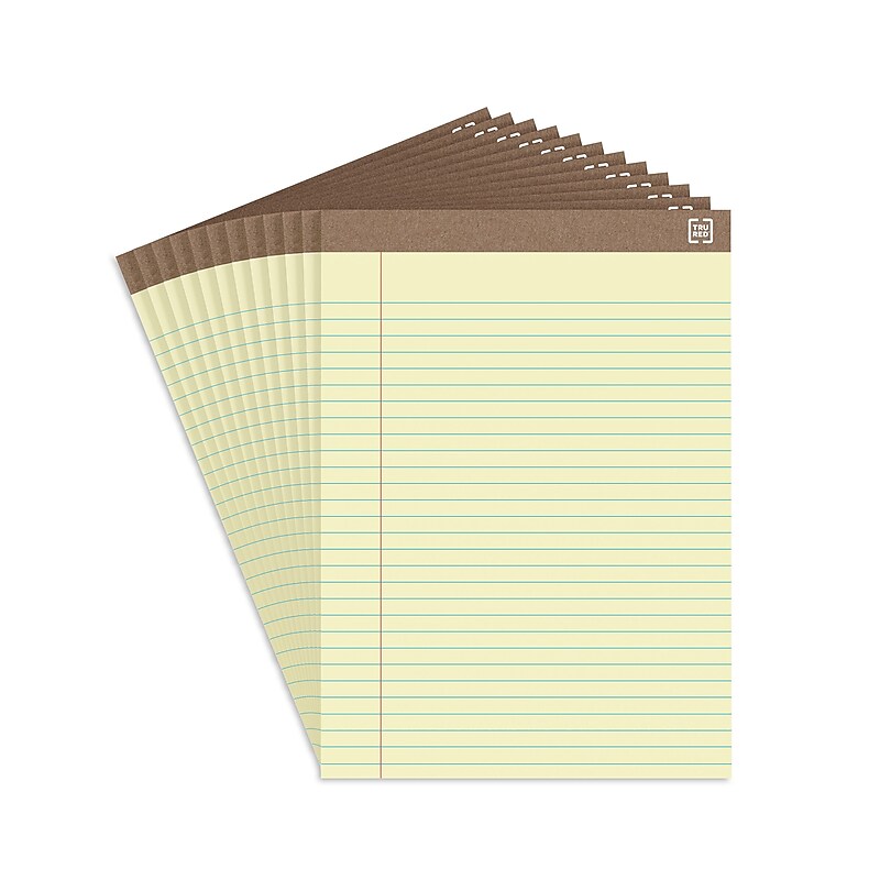 TRU RED™ Notepads, 8.5" x 11.75", Wide Ruled, Canary, 50 Sheets/Pad, Dozen Pads/Pack (TR58184) image 1