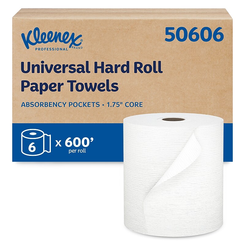 Kleenex Essential Plus+ Recycled Hardwound Paper Towels, 1-ply, 600 ft./Roll, 6 Rolls/Carton (50606) image 1