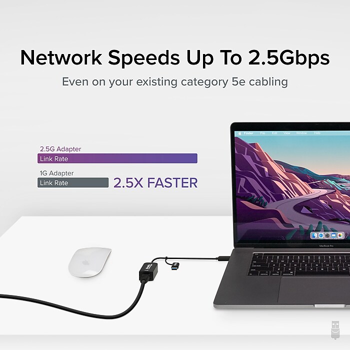 Plugable 2.5G USB C and USB to Ethernet Adapter, 2-in-1 Adapter