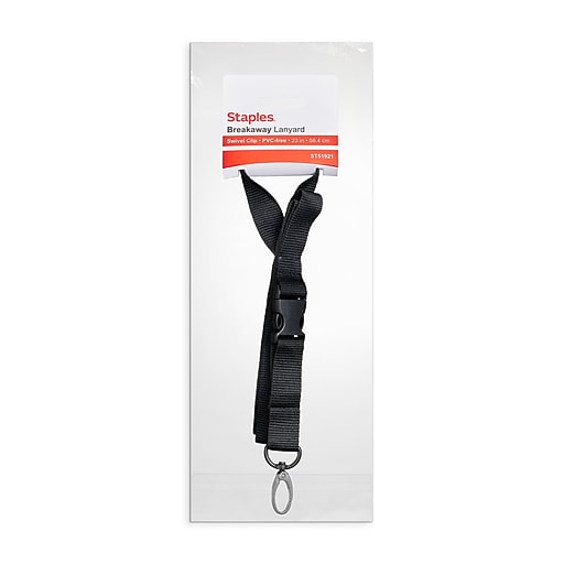 Staples Breakaway Lanyard with Swivel Hook, 36" Length, Nylon, Black (51921) Staples