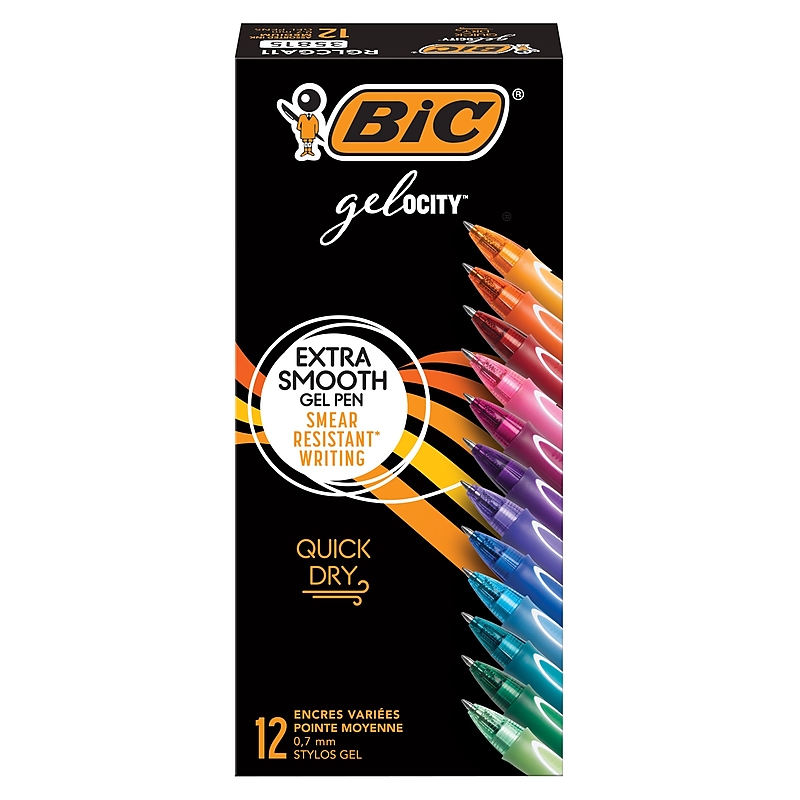 BIC Gel-ocity Quick Dry Retractable Gel Pen, Medium Point, 0.7mm, Assorted Ink, Dozen (BICRGLCGA11) image 1